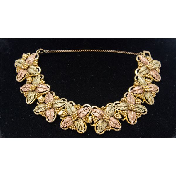 10K TWO-TONE GOLD BRACELET, GRAPE LEAF PATTERN,