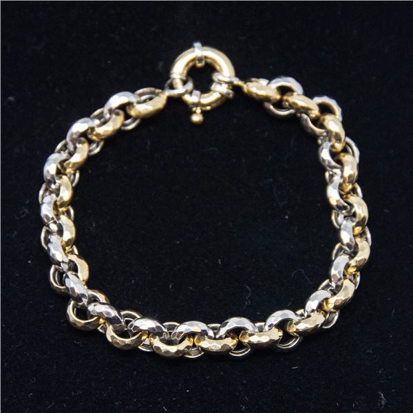ITALIAN 14K WHITE AND YELLOW GOLD FACETED LINK