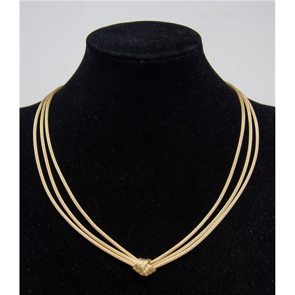 14K GOLD TRIPLE-STRAND KNOTTED ROPE NECKLACE,