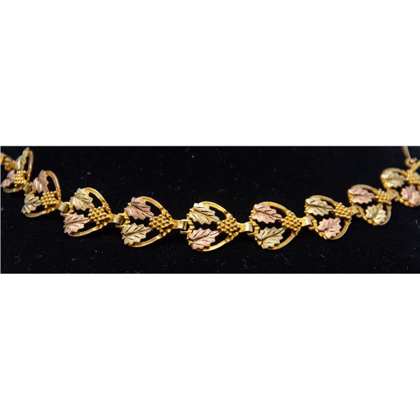 10K TWO-TONE GOLD BRACELET, GRAPE LEAF PATTERN,