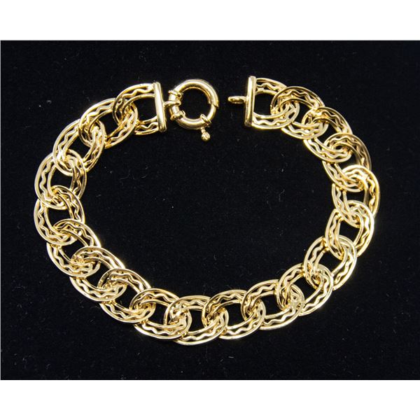 14K YELLOW GOLD BROAD LINK BRACELET,