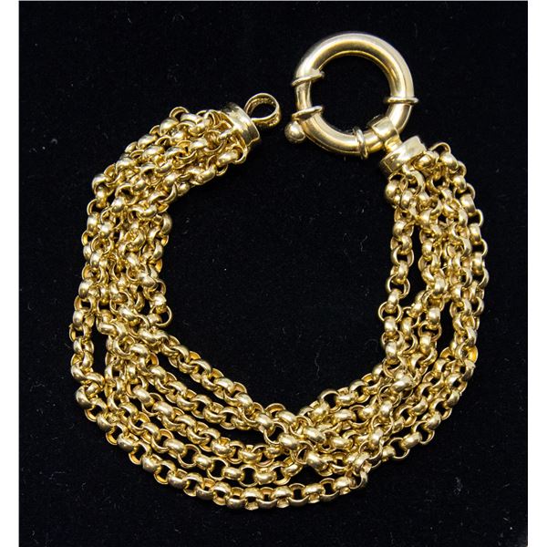 14K GOLD MULTI-CHAIN BRACELET, APPROX. 8"