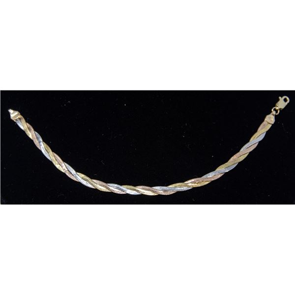 10K TRI-GOLD FLAT CURB CHAIN BRACELET APPROX. 7"