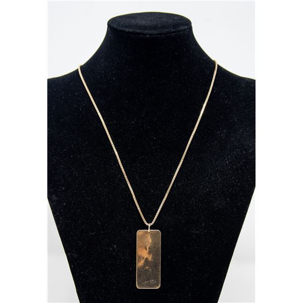 10K GOLD BOX LINK NECKLACE WITH DOG TAG PENDANT,