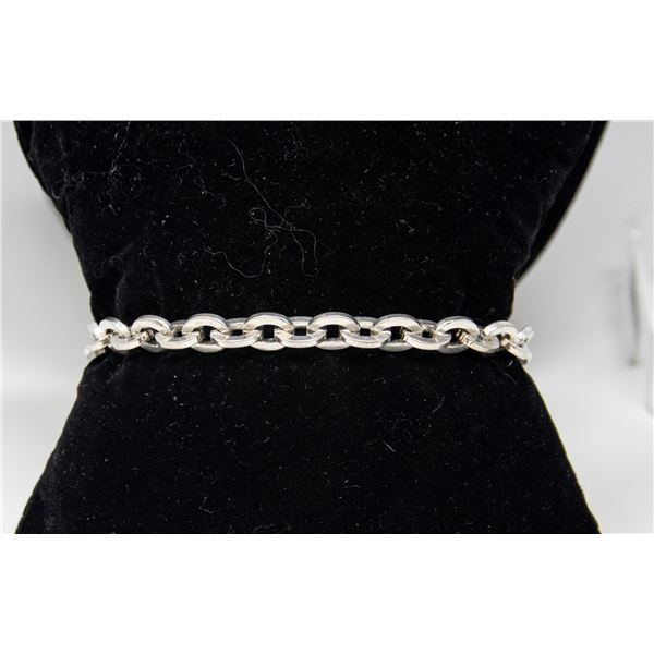 ITALIAN SILVER HEAVY LINK CHAIN BRACELET, 7"