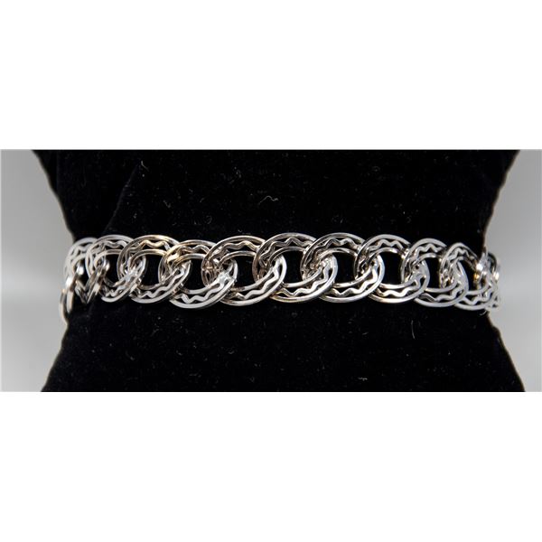 14K WHITE GOLD BROAD LINK BRACELET,