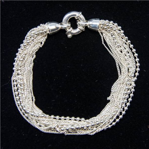 ITALIAN SILVER COMPOUND CHAIN BRACELET, 7"