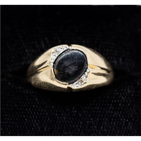 10K GOLD RING WITH BLACK ONYX AND DIAMONDS,