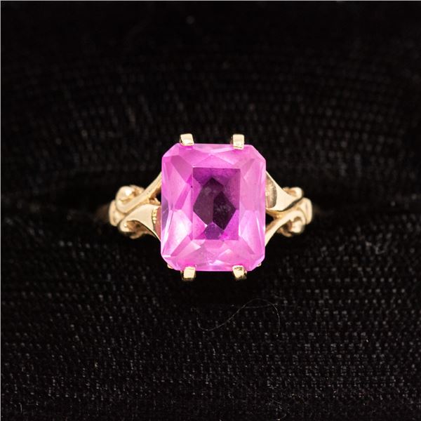 10K GOLD RING WITH PINK STONE, LORIE BRAND,