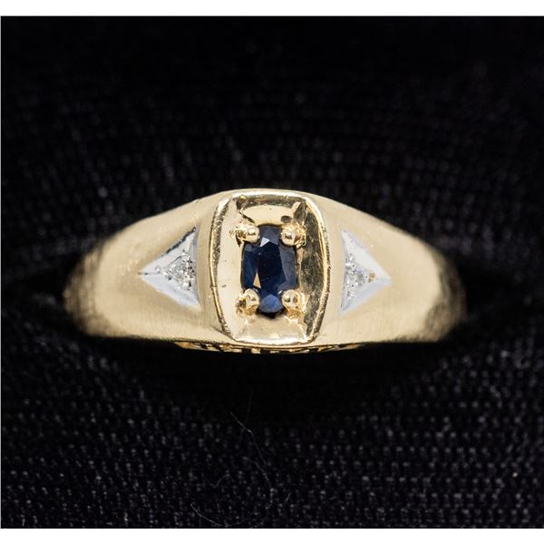 10K GOLD NO. 1 DAD RING WITH BLUE SAPPHIRE,