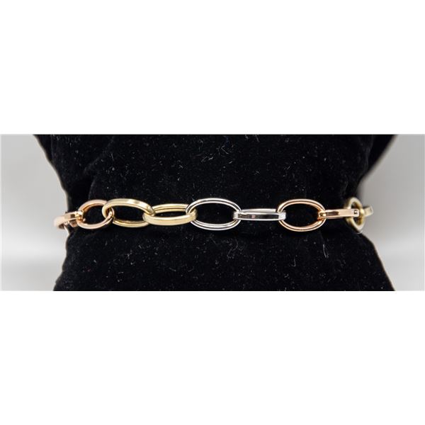 10K TRI-GOLD CHAIN BRACELET, APPROX. 7.5"