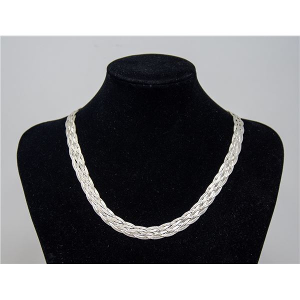 ITALIAN SILVER 6 STRAND BRAIDED NECKLACE, 18"