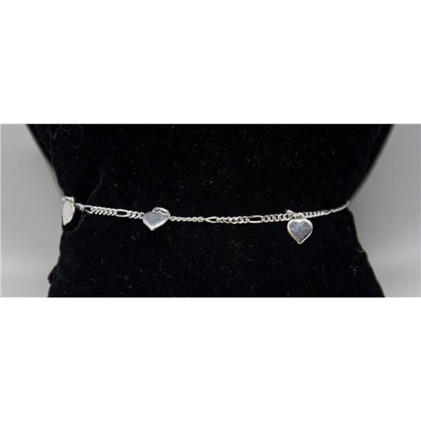 ITALIAN SILVER BRACELET WITH HEART CHARMS, 7"