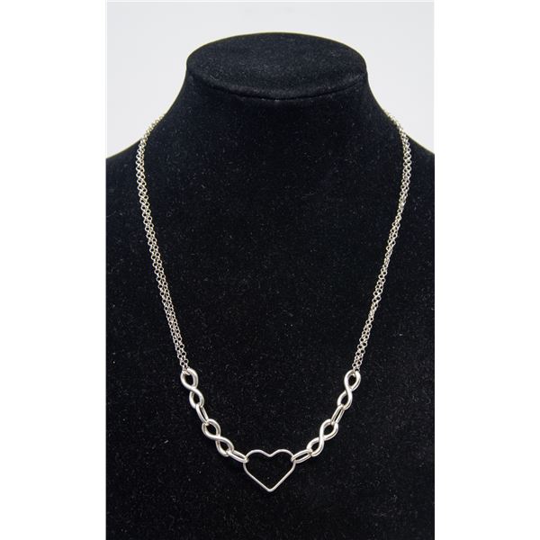 ITALIAN SILVER HEART NECKLACE, 17.5"