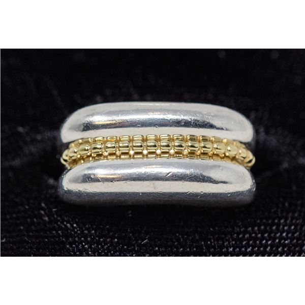 BIRKS SILVER RING WITH GOLD INSET, APPROX. SIZE 5