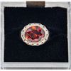 Image 1 : SILVER RING, RED STONE, APPROX SIZE 7