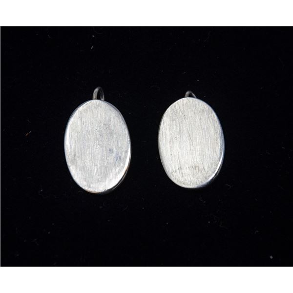 SILVER EARRINGS, OVAL PATTERN, SHEPHERD HOOK