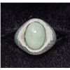 Image 1 : SILVER RING, PALE GREEN STONE, APPROX. SIZE 7