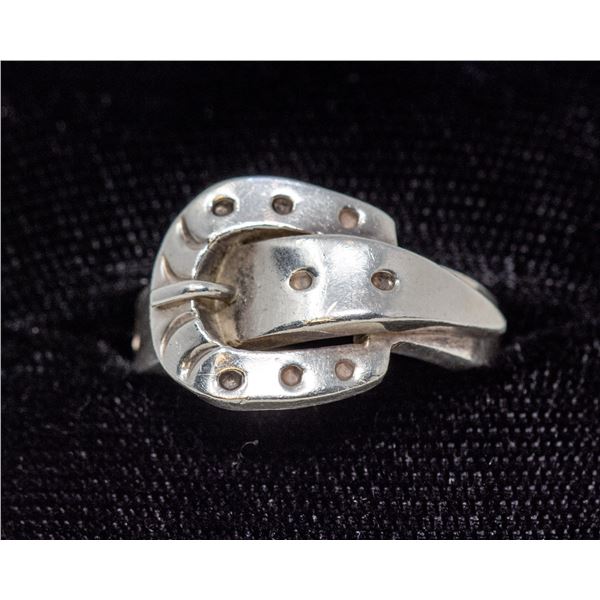 SILVER BUCKLE RING, APPROX. SIZE 7