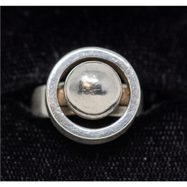 SILVER RING WITH BALL AND CIRCLE, ADJUSTABLE SIZE