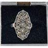Image 1 : SILVER RING, ORNATE PATTERN, CLEAR STONES,