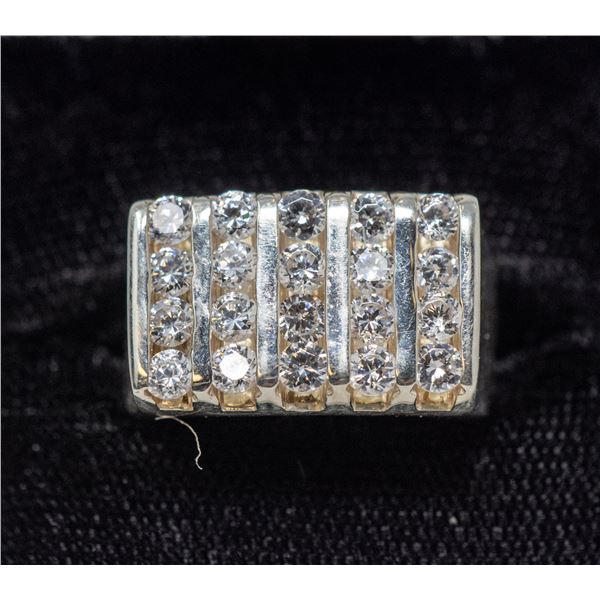 SILVER RECTANGULAR RING WITH CLEAR STONES