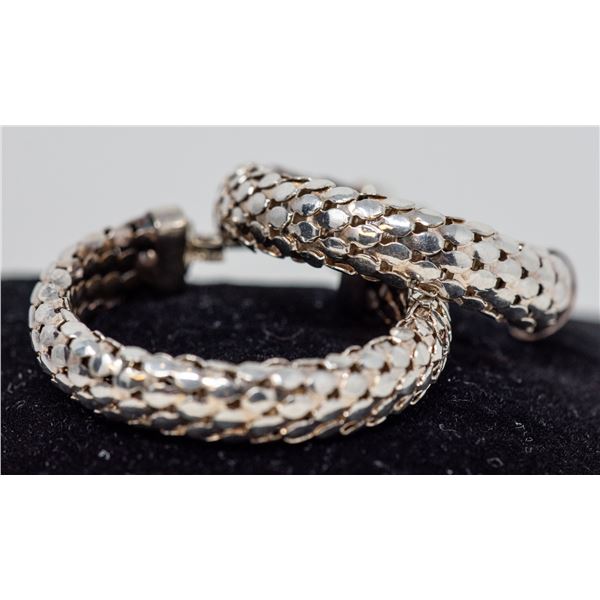 SILVER SNAKE HOOP EARRINGS, APPROX 1-1/2" CIRC