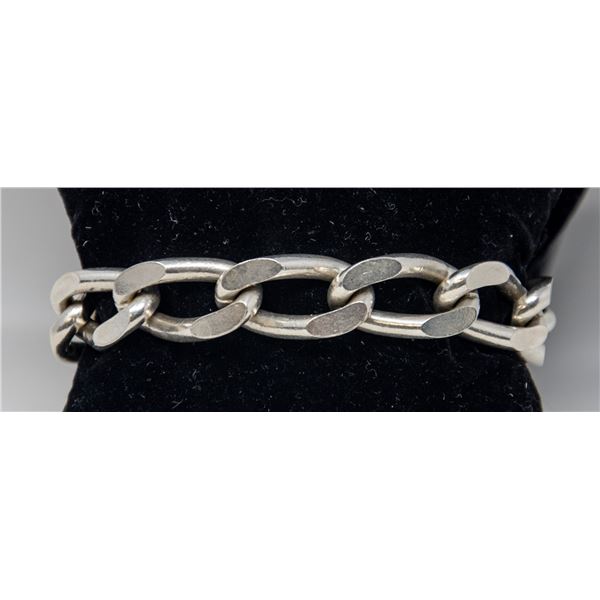 ITALIAN SILVER HEAVY FLAT CHAIN BRACELET, 8"