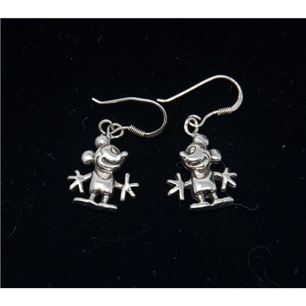 SILVER MICKEY MOUSE EARRINGS, SHEPHERD HOOK STYLE