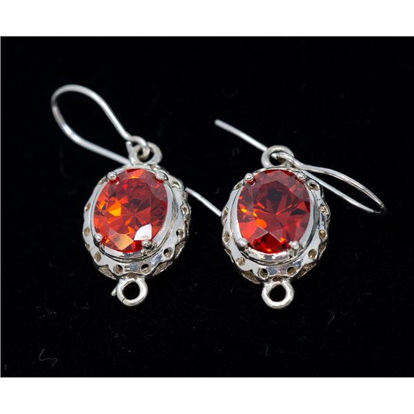 SILVER SHEPHERD HOOK EARRINGS, ORANGE STONES