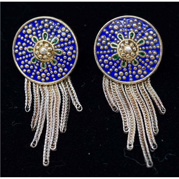 SILVER EARRINGS WITH BLUE MEDALLIONS