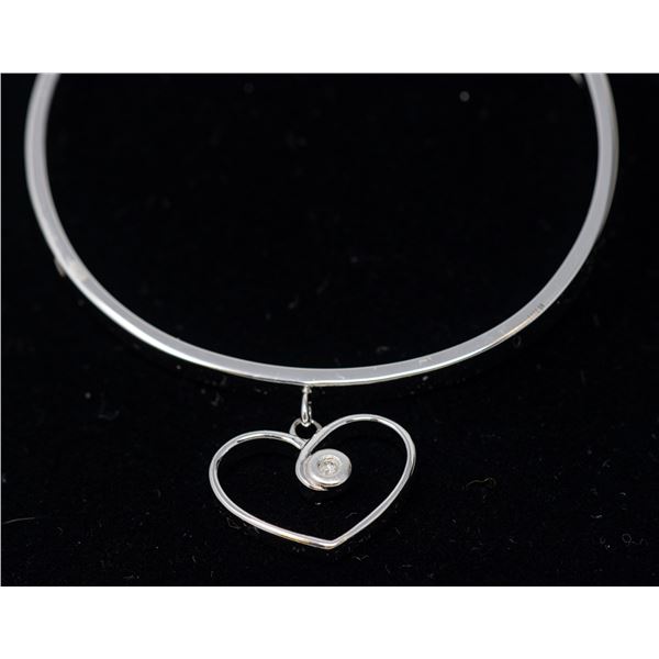 STERLING SILVER HEART BANGLE CARING DIAMONDS