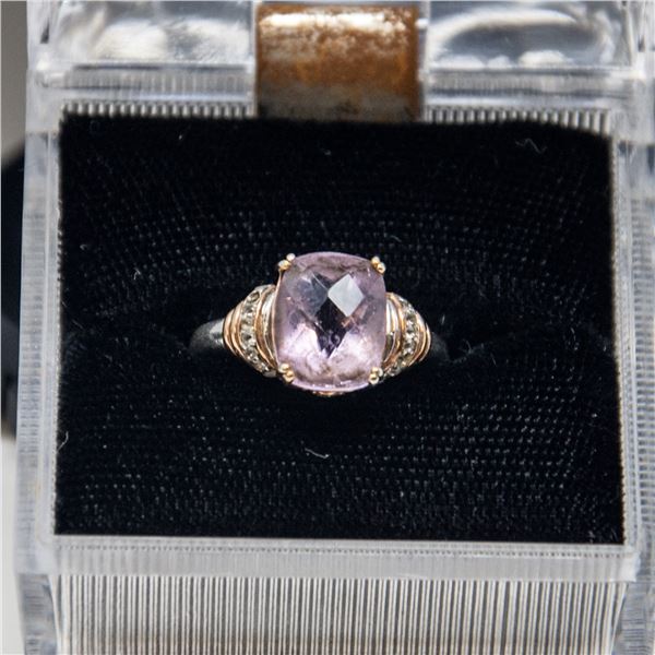 SILVER RING WITH VIOLET STONE, SIZE 5