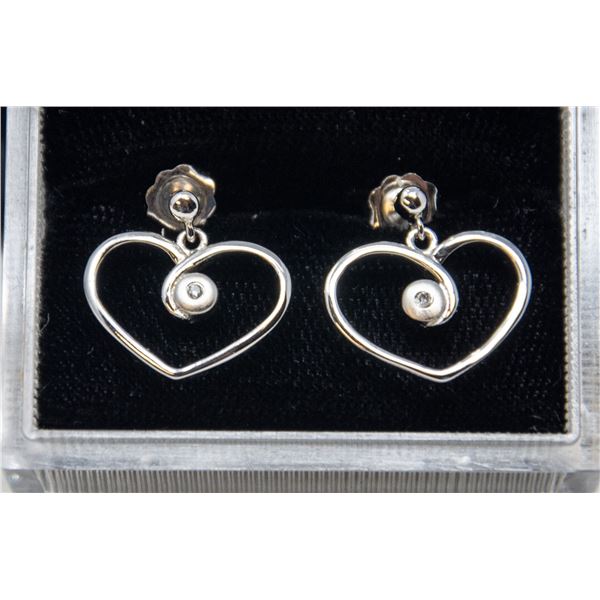 STERLING SILVER HEART-SHAPED EARRINGS, CARING