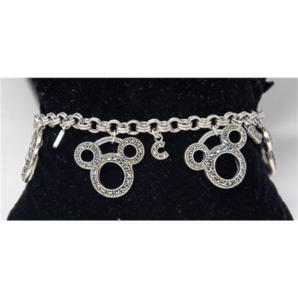 STERLING SILVER MICKEY MOUSE CHARM BRACELET WITH