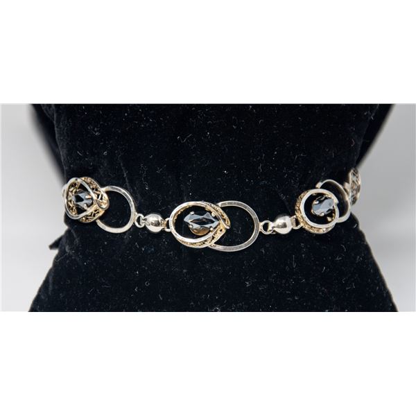SILVER BRACELET WITH BLACK STONES,