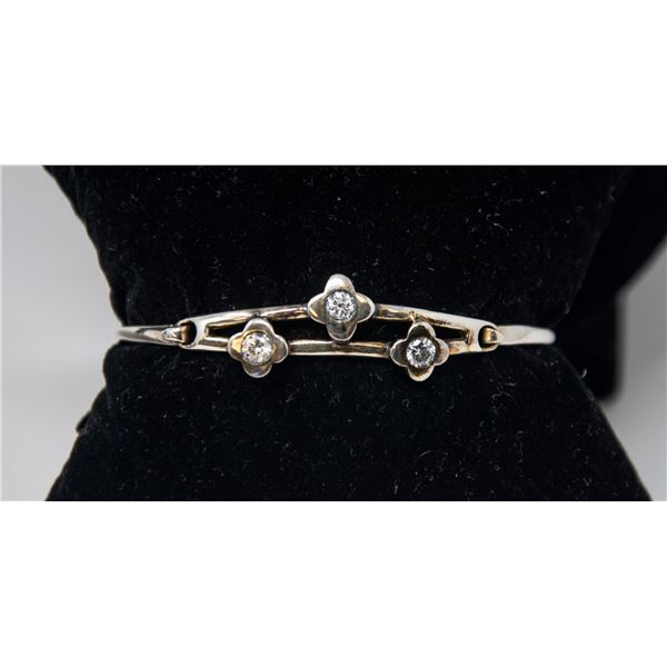 SILVER BANGLE WITH 3 CLEAR STONES,