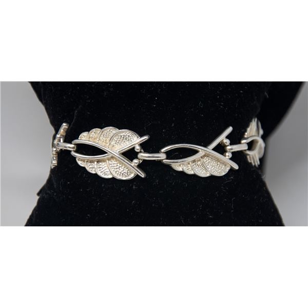 SILVER ORNATE LEAF LINK BRACELET, 7.5"