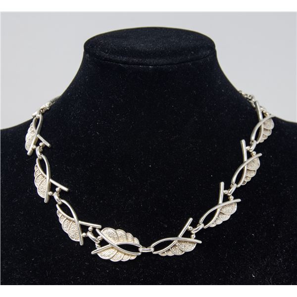 SILVER ORNATE LEAF LINK NECKLACE, 15"
