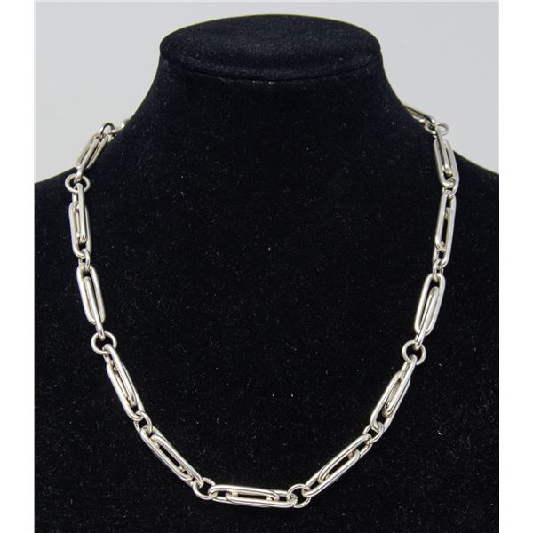 SILVER PAPER CLIP-LIKE LINK NECKLACE, 18"