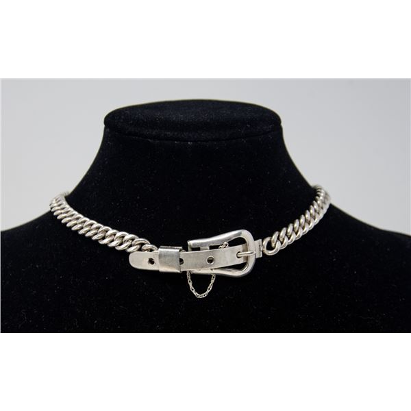 SILVER CHOKER BUCKLE NECKLACE, 12 TO 14"