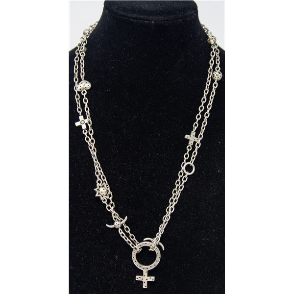 SILVER NECKLACE WITH ANKH PENDANT, 38"