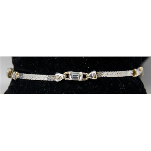 SILVER BRACELET WITH CLEAR STONES, 7.25"