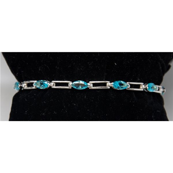 SILVER BRACELET WITH BLUE STONES, 7"