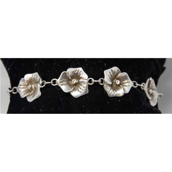 SILVER FLOWER BRACELET 7", SPRING RING CLASP
