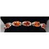 Image 1 : SILVER BRACELET WITH ORANGE STONES, 6.75"