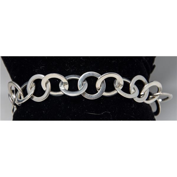 SILVER ROUND LINK BRACELET 8"