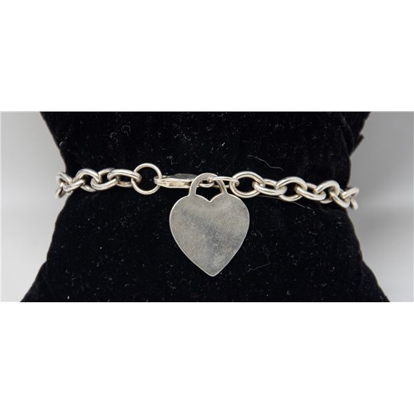 SILVER ROUND LINK BRACELET WITH HEART 7.25"