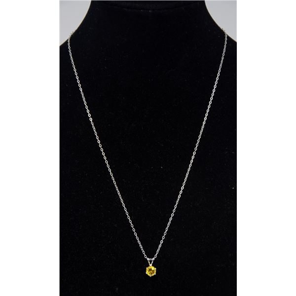 STERLING SILVER PENDANT NECKLACE WITH YELLOW STONE