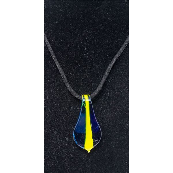 MURANO GLASS PENDANT, BLUE WITH YELLOW STRIPE
